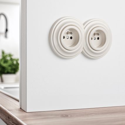 Reblig - Tomada dupla retro residencial com moldura 230V bege