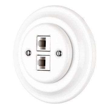 Reblig - Tomada Ethernet retro em porcelana com moldura 2x CAT.5E branca