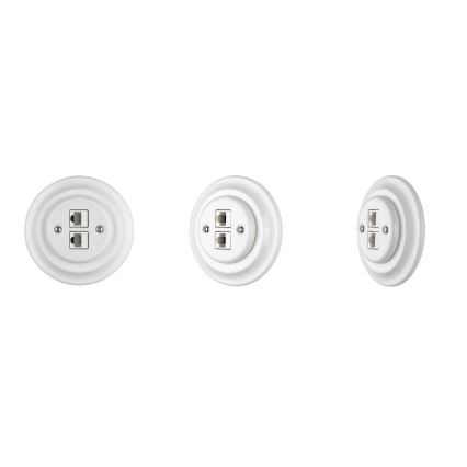 Reblig - Tomada Ethernet retro em porcelana com moldura 2x CAT.5E branca
