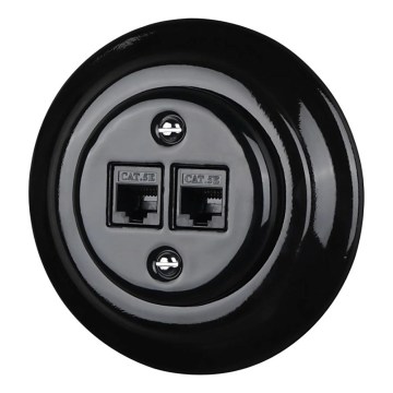 Reblig - Tomada Ethernet retro em porcelana com moldura 2x CAT5e, preta