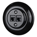 Reblig - Tomada Ethernet retro em porcelana com moldura 2xCAT.5E preta