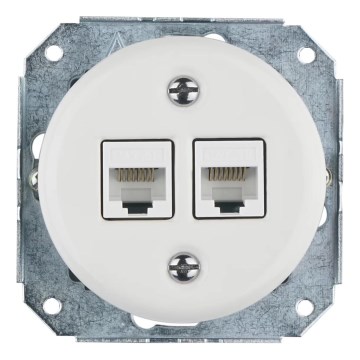 Reblig - Tomada Ethernet retro em porcelana sem moldura 2x CAT.5E branca