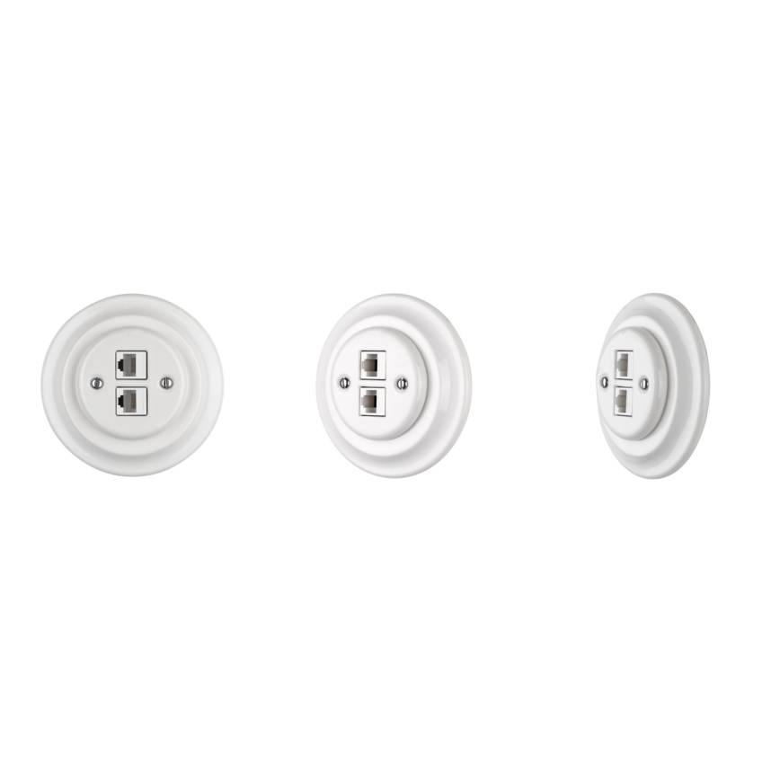 Reblig - Tomada Ethernet retro em porcelana sem moldura 2x CAT.5E branca