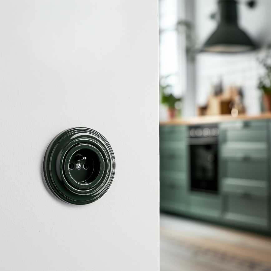 Reblig - Tomada retro de parede com moldura, 230 V, verde