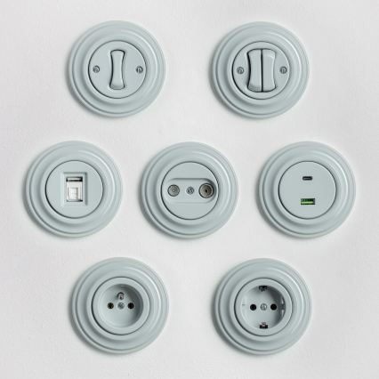 Reblig - Tomada retro de parede com moldura 230V cinzenta