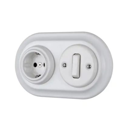 Reblig - Tomada retro de porcelana para uso doméstico sem moldura, 250V/16A, branca