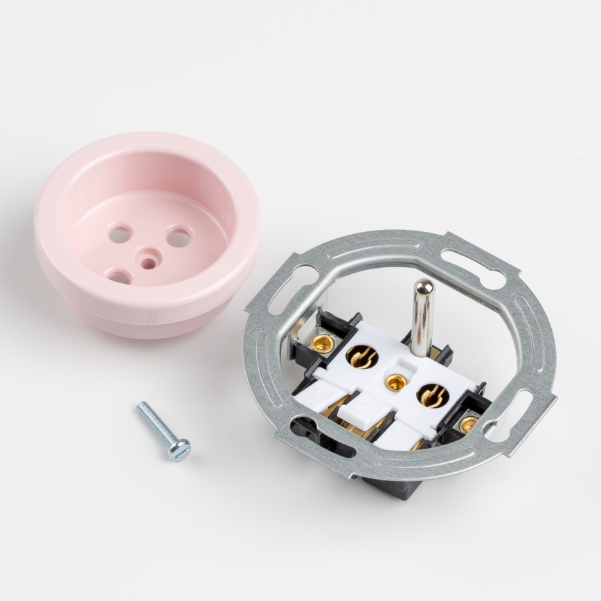 Reblig - Tomada retro doméstica com moldura 230V rosa antigo