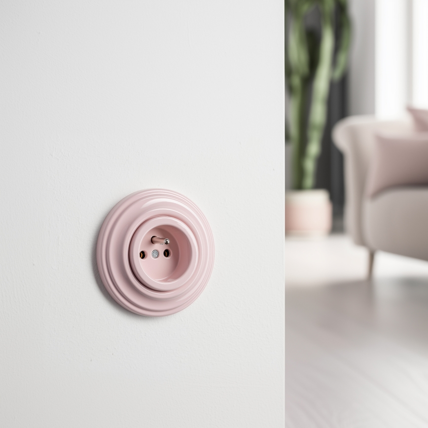 Reblig - Tomada retro doméstica com moldura 230V rosa antigo