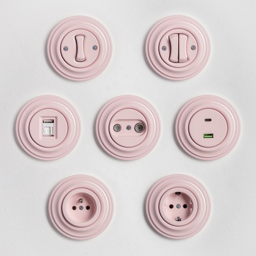 Reblig - Tomada retro doméstica com moldura SCHUKO 230V/16A rosa antiga