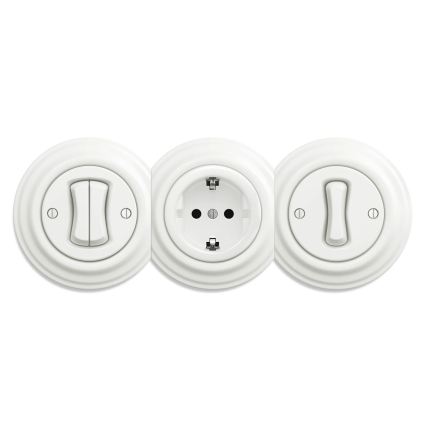 Reblig - Tomada retro doméstica sem moldura SCHUKO 230V/16A cerâmica branca