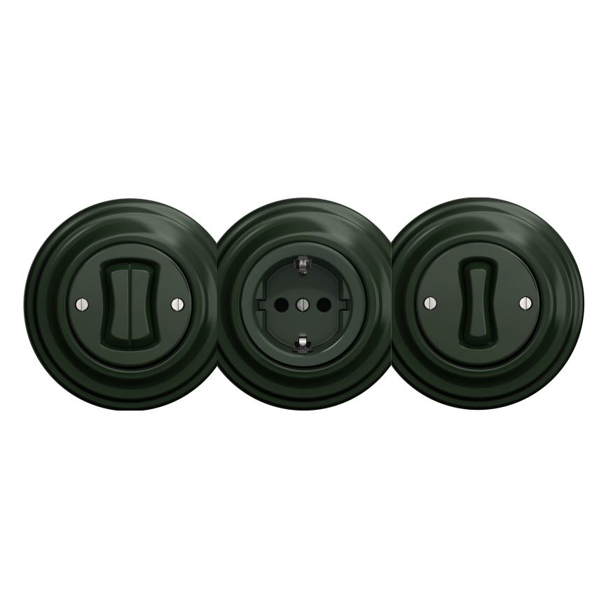 Reblig - Tomada retro doméstica sem moldura SCHUKO 230V/16A verde
