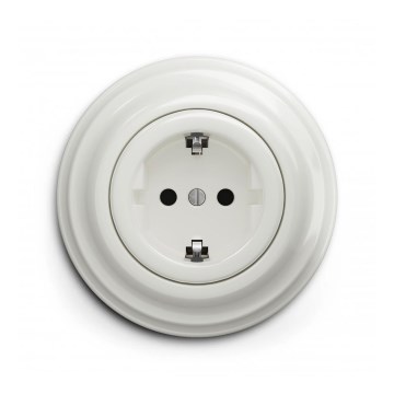 Reblig - Tomada retro residencial com moldura SCHUKO 230V/16A, cerâmica branca