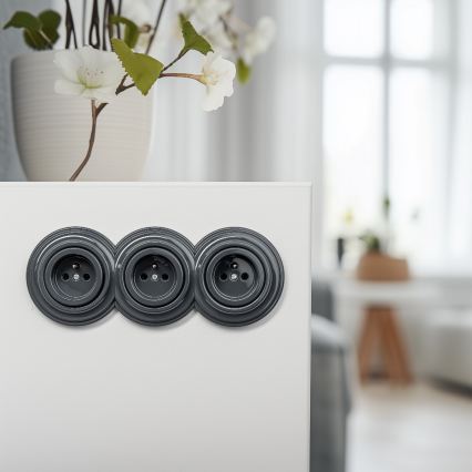Reblig - Tomada retro tripla para uso doméstico com moldura 230V antracite