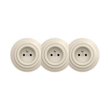 Reblig - Tomada retro tripla para uso doméstico com moldura 230V bege