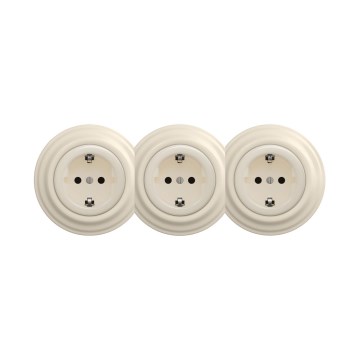 Reblig - Tomada retro tripla para uso doméstico com moldura SCHUKO 230V, bege