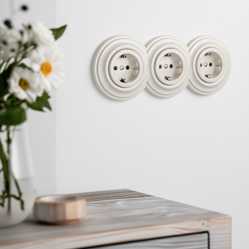Reblig - Tomada retro tripla para uso doméstico com moldura SCHUKO 230V, bege