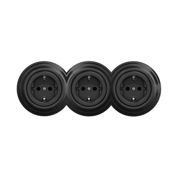Reblig - Tomada tripla retro doméstica com moldura SCHUKO 230V preta