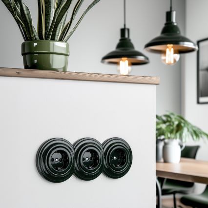 Reblig - Tomada tripla retro doméstica com moldura SCHUKO 230V, verde