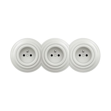 Reblig - Tomada tripla retro para uso doméstico com moldura, 230 V, cerâmica branca
