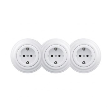 Reblig - Tomada tripla retrô para uso doméstico com moldura SCHUKO 230 V, branco neve