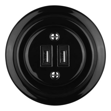 Reblig - Tomada USB de alimentação retro em porcelana com moldura 2xUSB-A preta