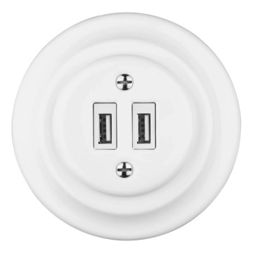 Reblig - Tomada USB de porcelana retro com moldura, 2x USB-A, branca