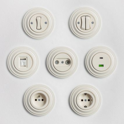 Reblig - Tomada USB Retro A e C com moldura bege