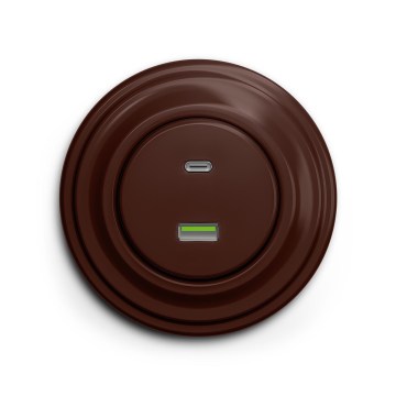 Reblig - Tomada USB retro A+C com moldura castanha