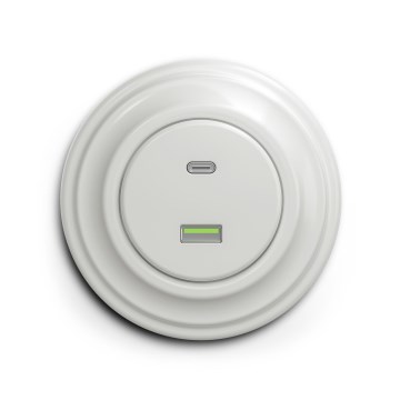Reblig - Tomada USB retrô A+C com moldura em cerâmica branca