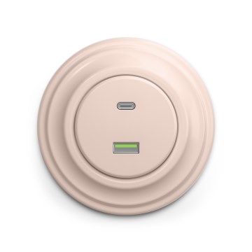 Reblig - Tomada USB retro A+C com moldura, rosa vintage