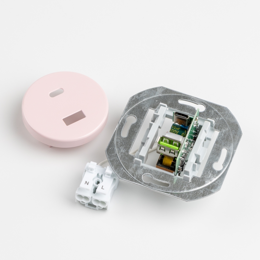 Reblig - Tomada USB retro A+C com moldura, rosa vintage