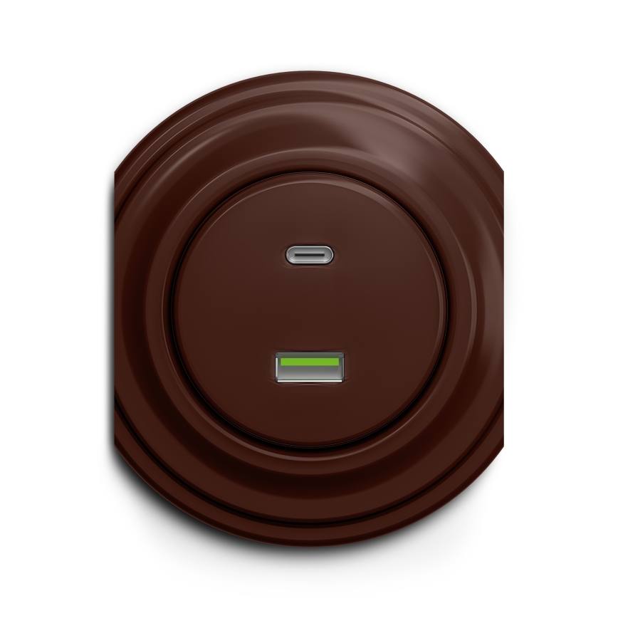 Reblig - Tomada USB retro A+C sem moldura, castanha