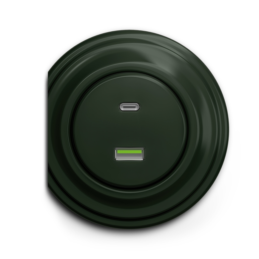Reblig - Tomada USB retro A+C sem moldura, verde