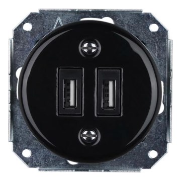 Reblig - Tomada USB retro em porcelana sem moldura, 2x USB-A, preta