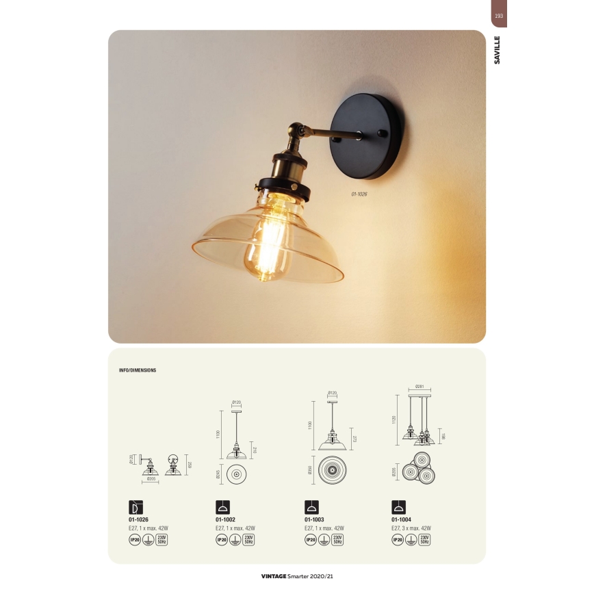 Redo 01-1002 - Candelabro num fio SAVILLE 1xE27/42W/230V