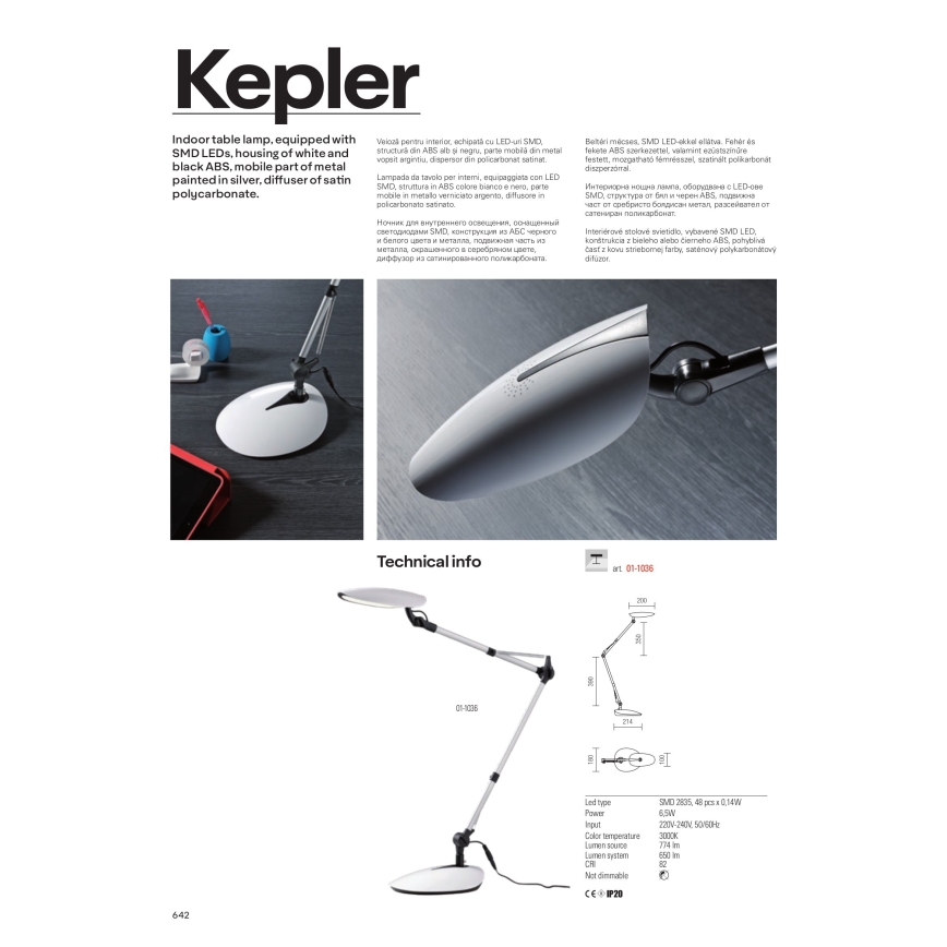 Redo 01-1036 - Candeeiro de mesa LED KEPLER LED/6,5W/230V branco