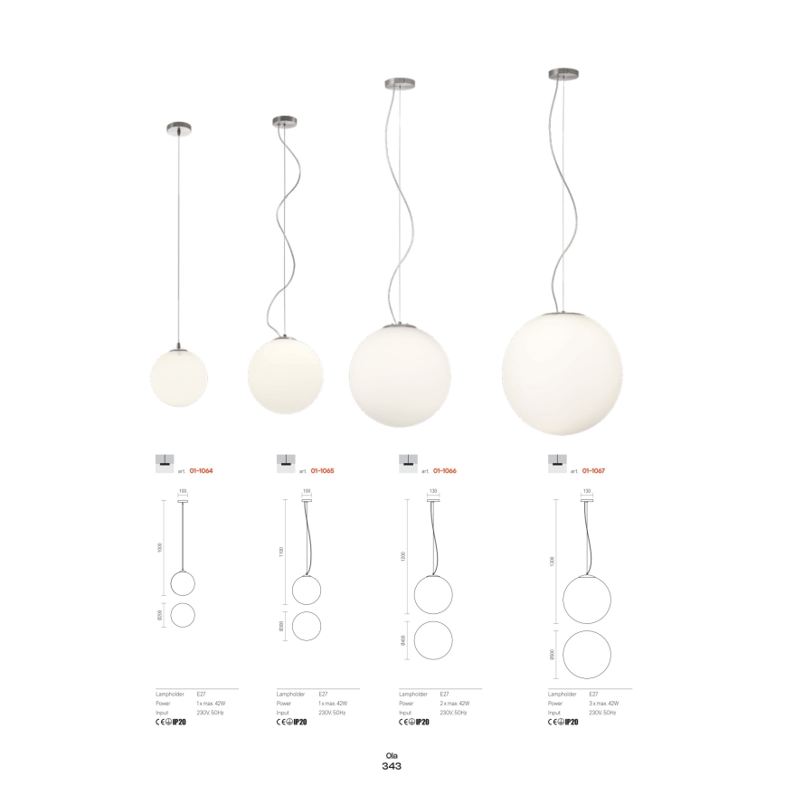 Redo 01-1064 - Candelabro suspenso OLA 1xE27/42W/230V diâmetro 20 cm