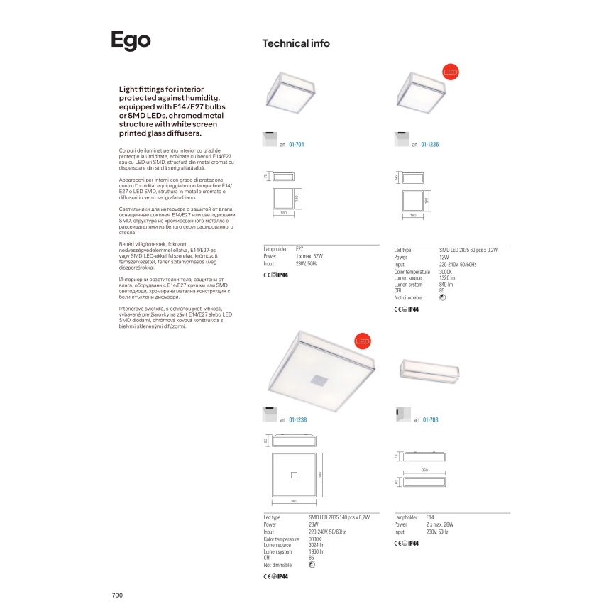 Redo 01-1236 - Luminária de teto para banheiro LED EGO LED/12W/230V IP44 cromo brilhante