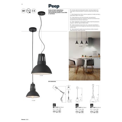 Redo 01-1281 - Lustre suspenso com cabo PEEP 1x E27/42W/230V, diâmetro 34,5 cm, preto