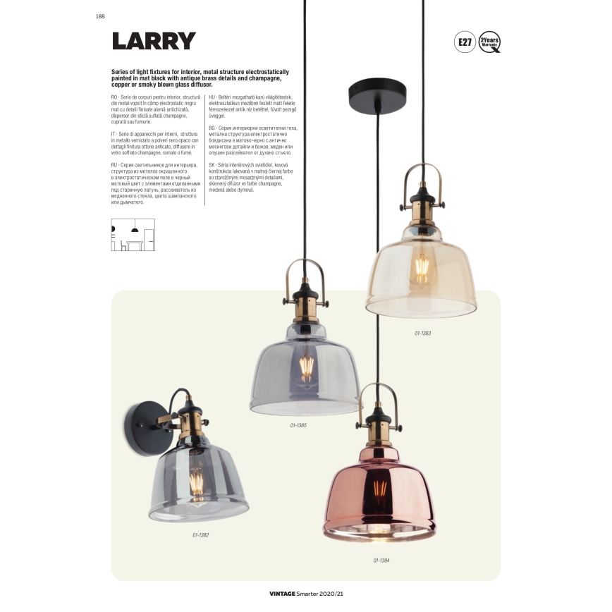 Redo 01-1382 - Luz de parede LARRY 1xE27/42W/230V