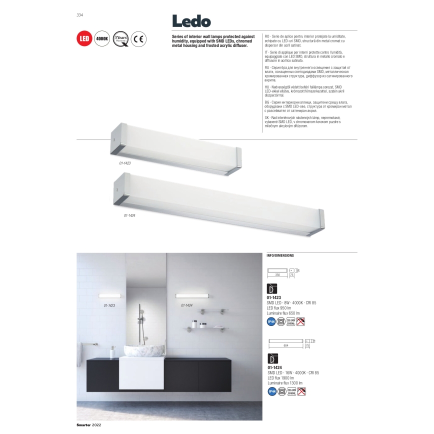 Redo 01-1424 - Aplique de parede LED para casa de banho LEDO LED/16W/230V IP44