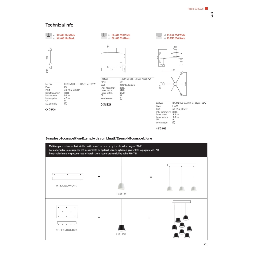 Redo 01-1496 - Luminária pendente em cabo LOLLI LED/6W/230V, diâmetro 14 cm, preta