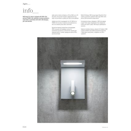 Redo 01-1499 - Foco de parede LED AGOS LED/6W/230V + LED/3,2W USB branco