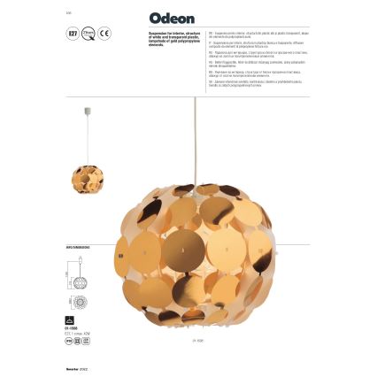 Redo 01-1508 - Candeeiro suspenso ODEON 1xE27/42W/230V diâmetro 36 cm dourado