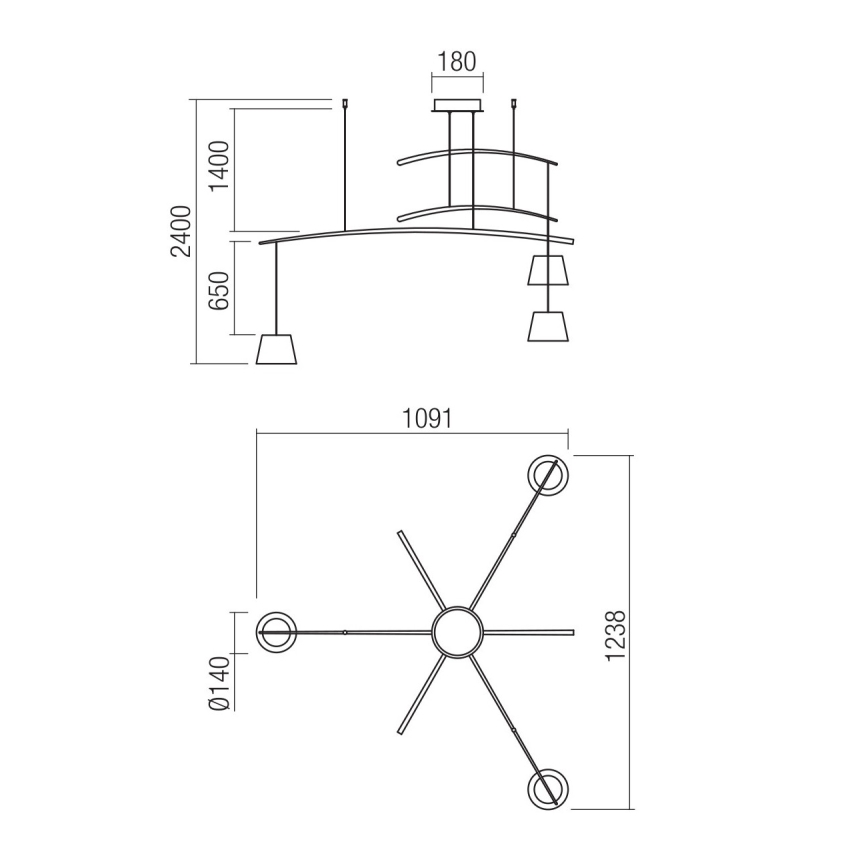 Redo 01-1525 - Candelabro suspenso LED LOLLI 3xLED/6W/230V preto