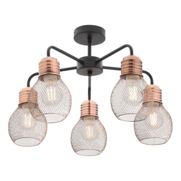 Redo 01-1577 - Lustre em haste EDISON 5xE27/42W/230V, diâmetro 53 cm, preto/cobre