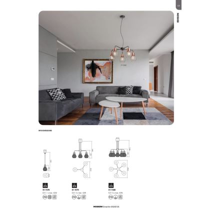 Redo 01-1579 - Lustre suspenso por cabo EDISON 3xE27/42W/230V Ø 53 cm preto/cobre