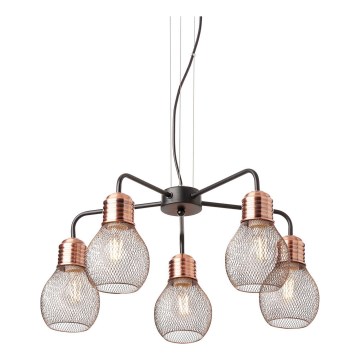 Redo 01-1580 - Lustre suspenso por cabo EDISON 5xE27/42W/230V Ø 53 cm preto/cobre