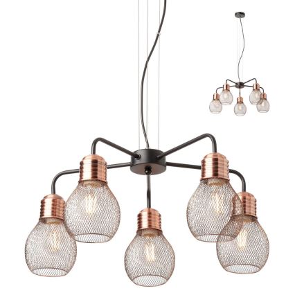 Redo 01-1580 - Lustre suspenso por cabo EDISON 5xE27/42W/230V Ø 53 cm preto/cobre