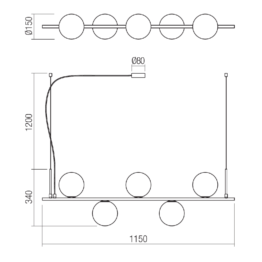 Redo 01-1635 - Candelabro num fio TALIS 5xE14/28W/230V